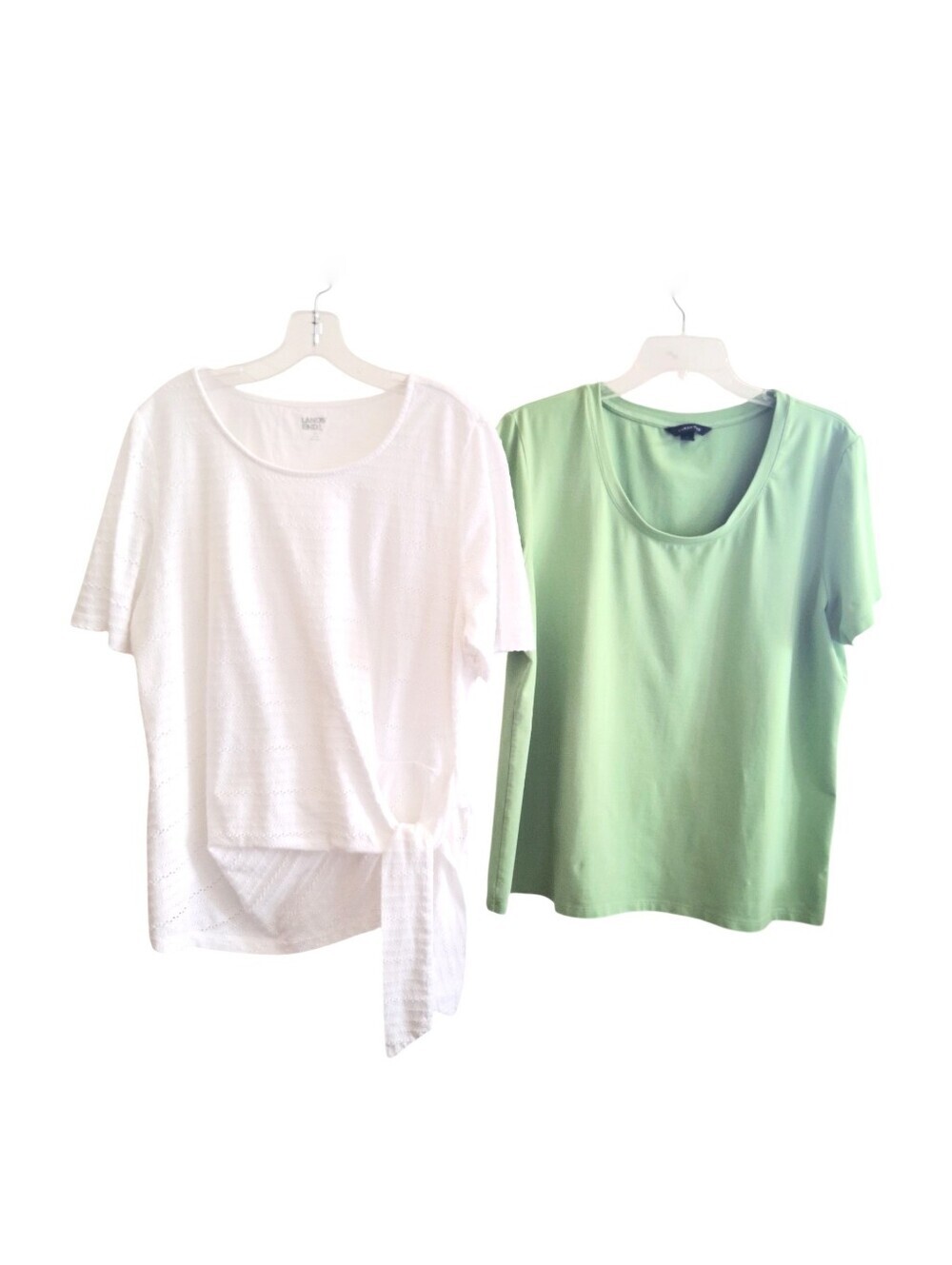Lands' End Plus Size 1X & XL Top Bundle White Eyelet Tie Front + Green T
